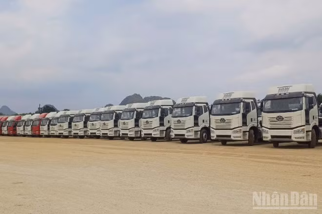 Ô-tô nhập khẩu qua Cửa khẩu quốc tế Tà Lùng, xã Phục Hòa, tỉnh Cao Bằng.
