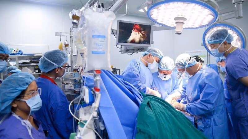 Các bác sĩ Bệnh viện Hữu nghị Việt Đức thực hiện ca ghép tạng.