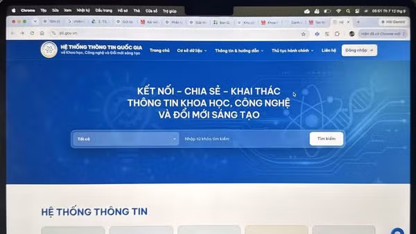 Giao diện trang chủ Hệ thống thông tin quốc gia về khoa học, công nghệ và đổi mới sáng tạo.