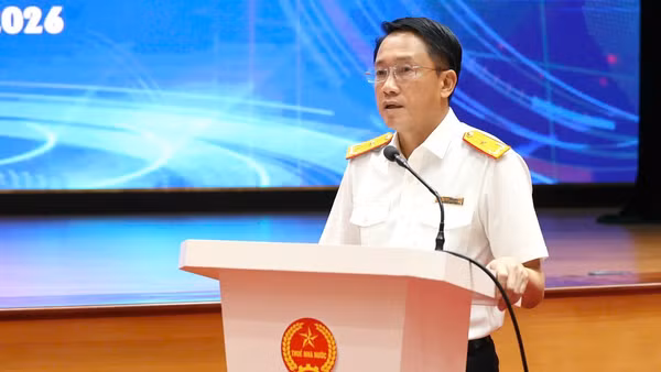 Phó Cục trưởng Cục Thuế Mai Sơn phát biểu tại hội nghị. (Ảnh: Cục Thuế)