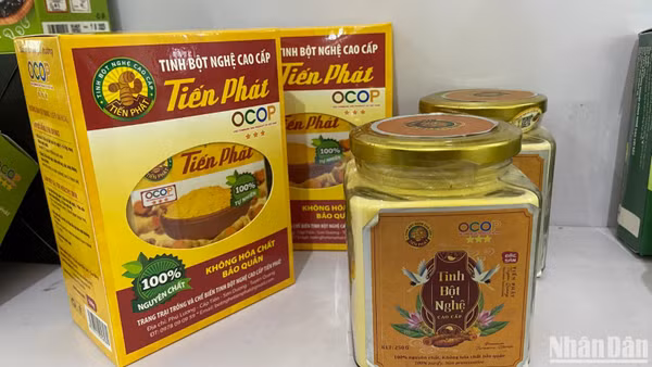 Tinh bột nghệ Tiến Phát, Tuyên Quang, sản phẩm OCOP 3 sao. (Ảnh: NGỌC KHÁNH)