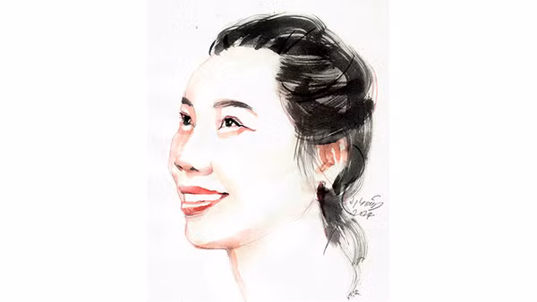 Ký họa chân dung nhà thơ Thy Nguyên của họa sĩ Đỗ Hoàng Tường. 