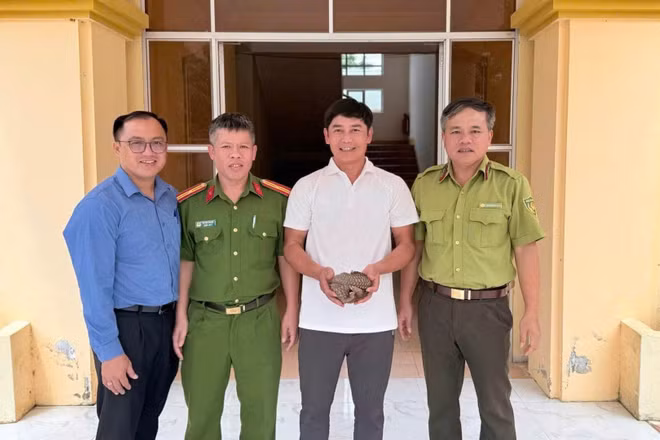 Người dân giao nộp động vật quý hiếm cho lực lượng chức năng.