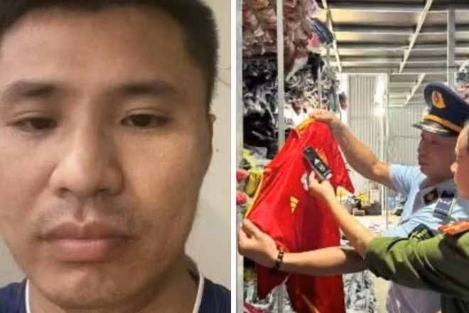 Lực lượng chức năng phối hợp, kiểm tra kho hàng của đối tượng Nguyễn Văn Quang (bên trái).