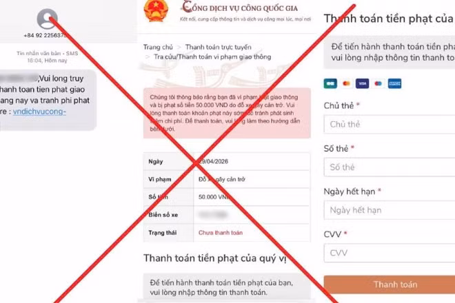 Chiêu trò lừa đảo "phạt nguội" qua website giả mạo dịch vụ công.