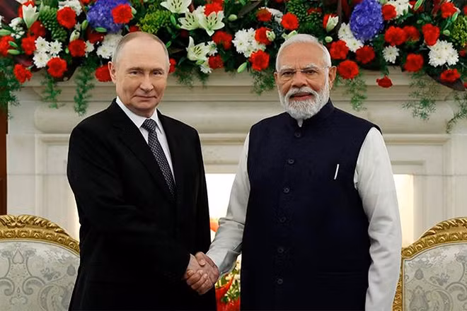Tổng thống Nga Vladimir Putin và Thủ tướng Ấn Độ Narendra Modi. (Ảnh: SPUTNIK)