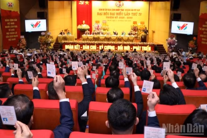 Các đại biểu tiến hành biểu quyết một số nhiệm vụ trọng tâm.