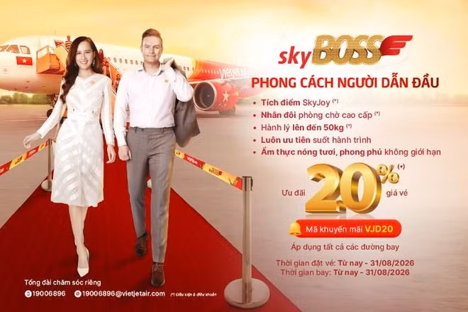Vietjet công bố triển khai chương trình ưu đãi mùa hè với mức giảm 20% giá vé cho các hạng vé Deluxe, SkyBoss và Business trên toàn mạng bay trong nước và quốc tế.