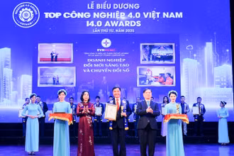 Đại diện EVNHCMC nhận giải thưởng top công nghiệp 4.0 Việt Nam.