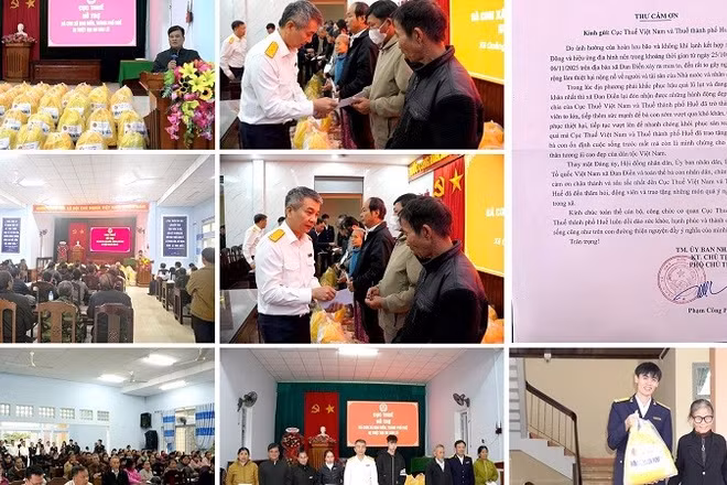 Cục trưởng Mai Xuân Thành cùng Thuế TP Huế đến thăm và trao các suất quà đến các hộ dân tại xã bị thiệt hại nặng do lũ lụt trên địa bàn TP Huế