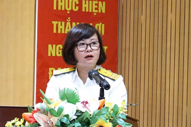 Phó Chi cục trưởng Chi cục Thuế thương mại điện tử Lý Thị Hoài Hương phát biểu khai mạc. (Ảnh: Cục Thuế)