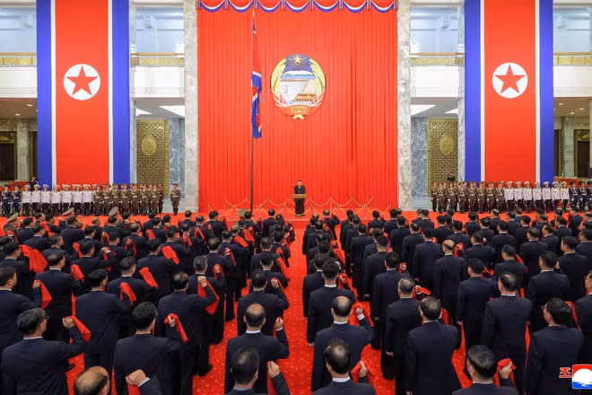 Nhà lãnh đạo Triều Tiên Kim Jong Un phát biểu tại lễ kỷ niệm 78 năm Ngày thành lập nước tại thủ đô Bình Nhưỡng, ngày 9/9/2026. (Ảnh: Yonhap/TTXVN phát)