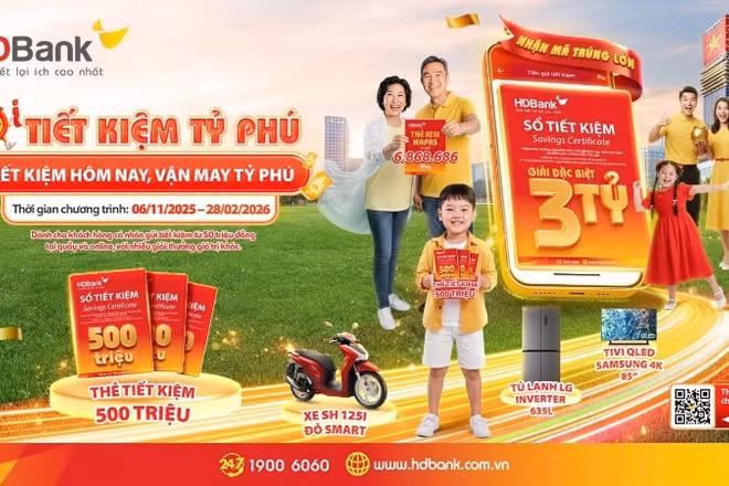 Gửi tiết kiệm HDBank với cơ hội trúng giải đặc biệt tới 3 tỷ đồng 