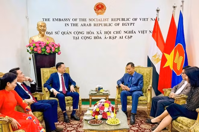 Đoàn Tập đoàn Hóa chất Việt Nam do Tổng Giám đốc Nguyễn Hữu Tú làm trưởng đoàn thăm và làm việc tại đại sứ quán Việt Nam tại Ai Cập.